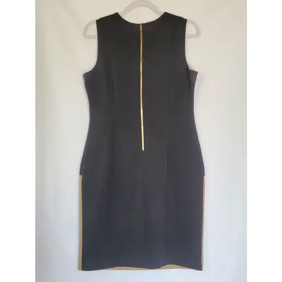 Classic DressBarn Colorblock Black Tan White Sheath Midi Dress Women's Size 8 - Picture 2 of 8